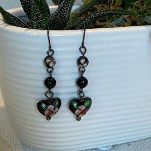 Floral Cloisonné Heart Drop Earrings and bracelet